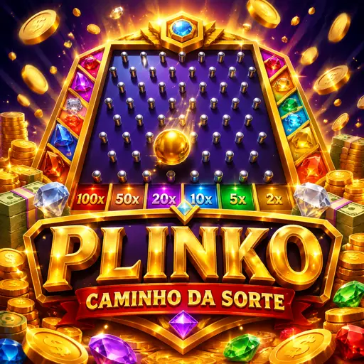 Capa do jogo Plinko com bolinha caindo na pirâmide de pinos